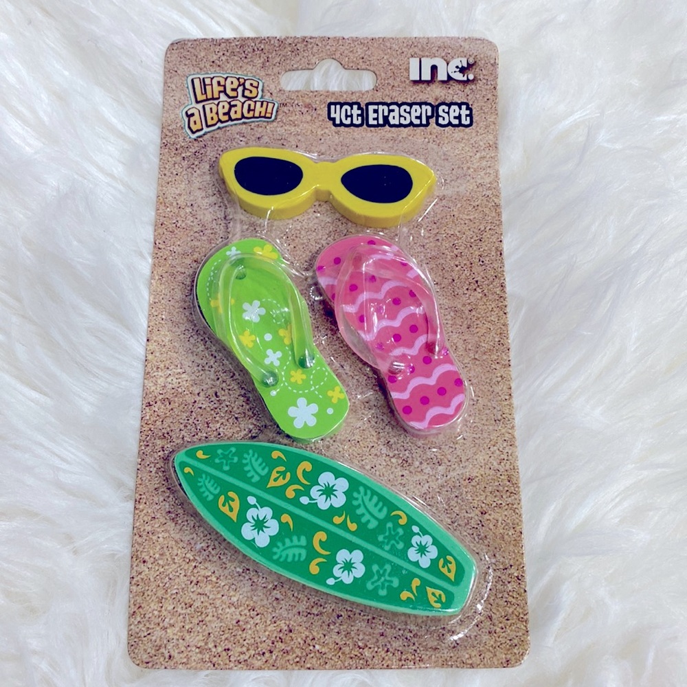 Vintage Collectible From 2007 Life's A Beach 4 Count Eraser Set Fun For Everyone